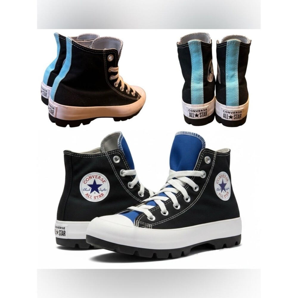 Converse Custom All Star Lugged High Top Platform Sneakers In Black And Blue